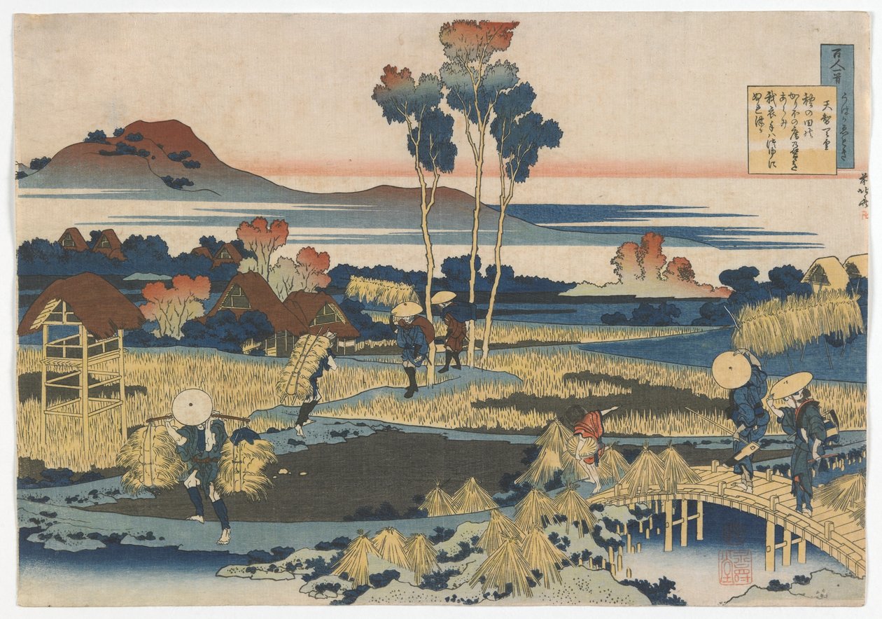 Hundert Dichter, je ein Gedicht, erklärt von der Amme: Kaiser Tenji (Tenchi) Edo-Zeit, 1835 von Katsushika Hokusai