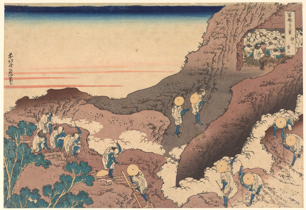 Pilger besteigen den Gipfel, aus der Serie Sechsunddreißig Ansichten des Berges Fuji von Katsushika Hokusai