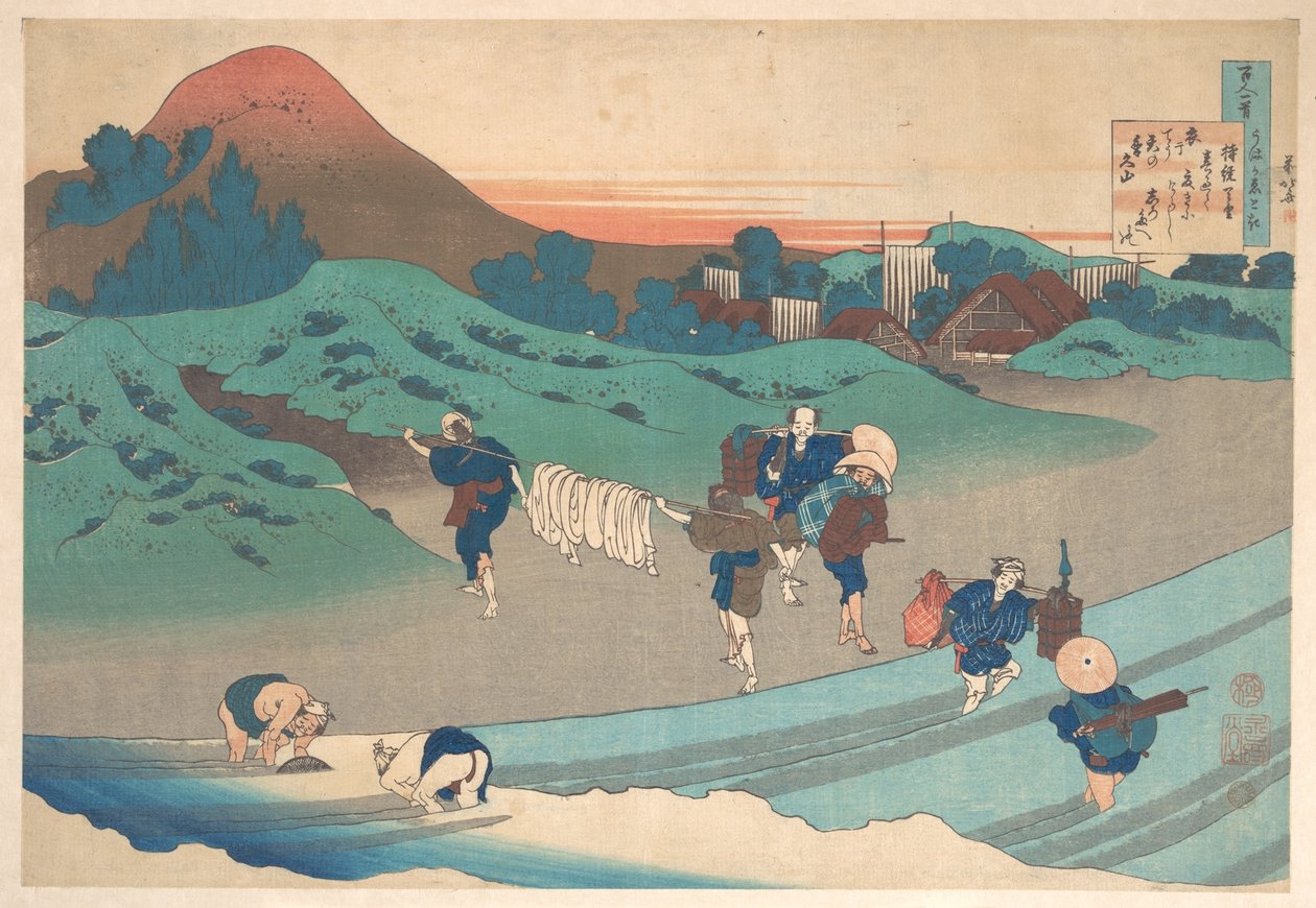 Gedicht von Jitō Tenno (Kaiserin Jitō), aus der Serie Hundert Gedichte erklärt von der Amme von Katsushika Hokusai