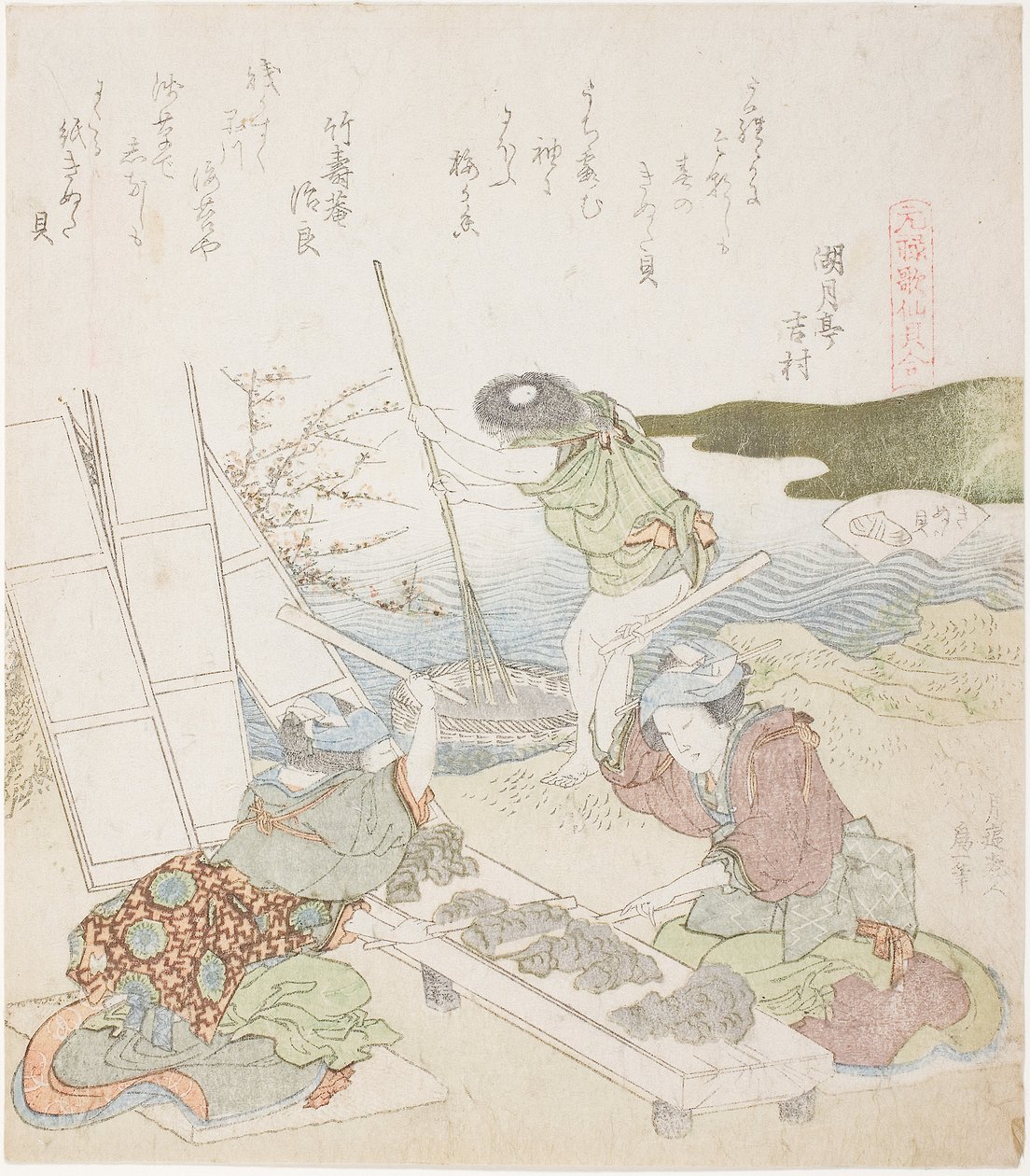Papierrecycling, Illustration für The Fulling-block Shell von Katsushika Hokusai