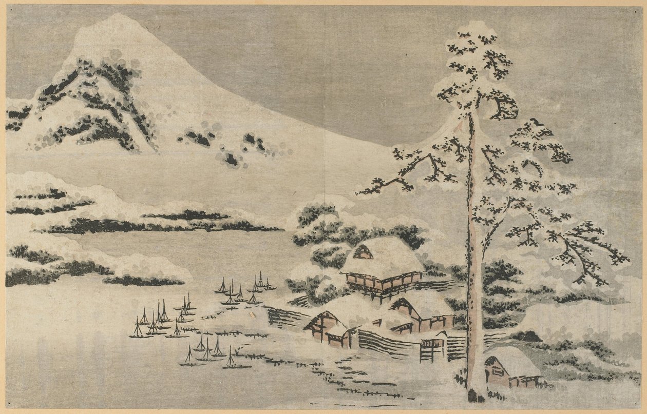 Dorf am Meer im Schnee von Katsushika Hokusai