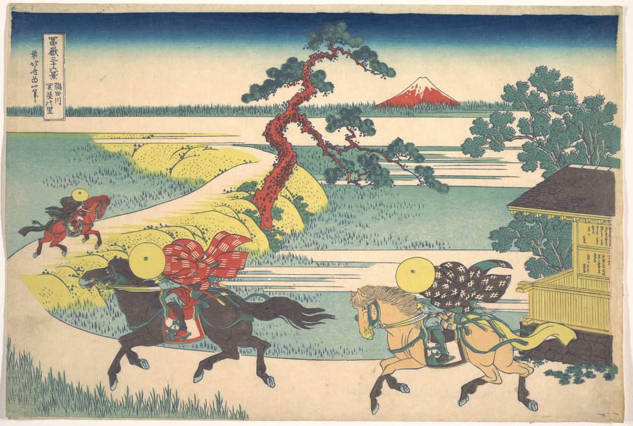Sekiya-Dorf am Sumida-Fluss, aus der Serie Sechsunddreißig Ansichten des Berges Fuji von Katsushika Hokusai