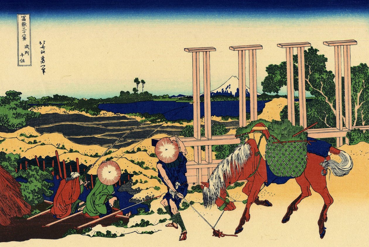 Senju in der Provinz Musashi, ca. 1830 (Holzschnitt) von Katsushika Hokusai