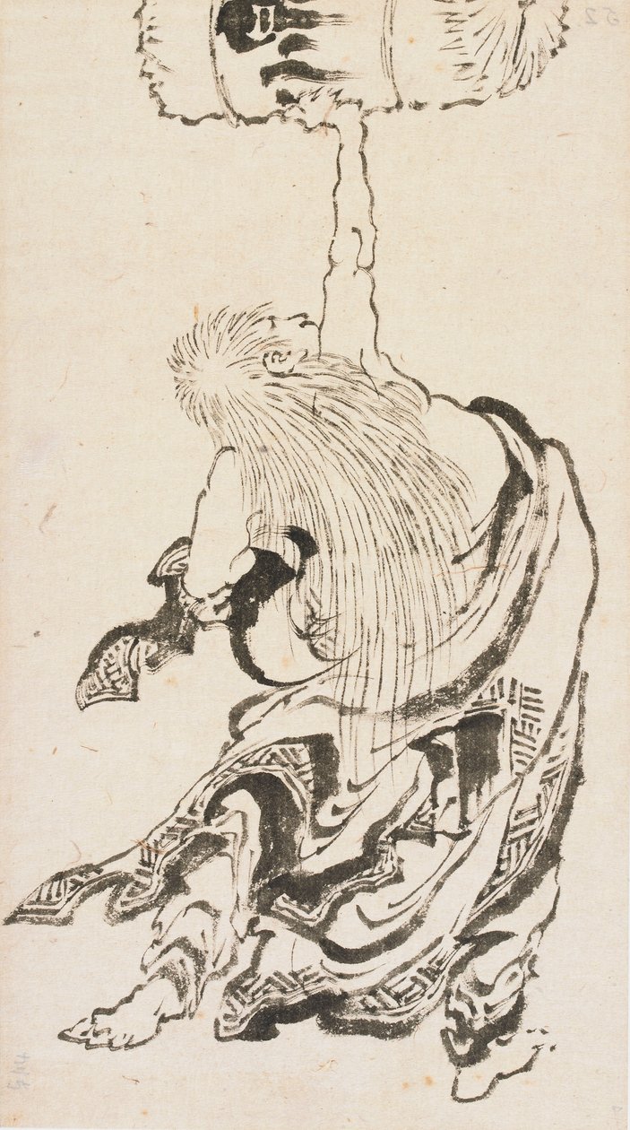 Shojo hebt ein Sake-Fass von Katsushika Hokusai
