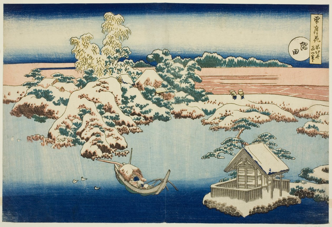 Schnee am Sumida-Fluss, aus der Serie Schnee, Mond und Blumen von Katsushika Hokusai