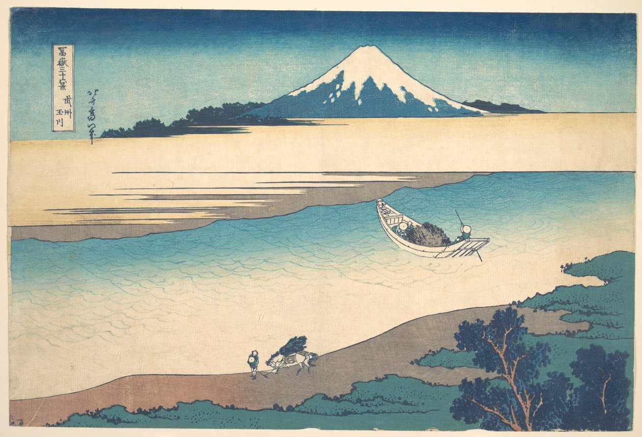 Tama-Fluss in der Provinz Musashi, aus der Serie Sechsunddreißig Ansichten des Berges Fuji von Katsushika Hokusai