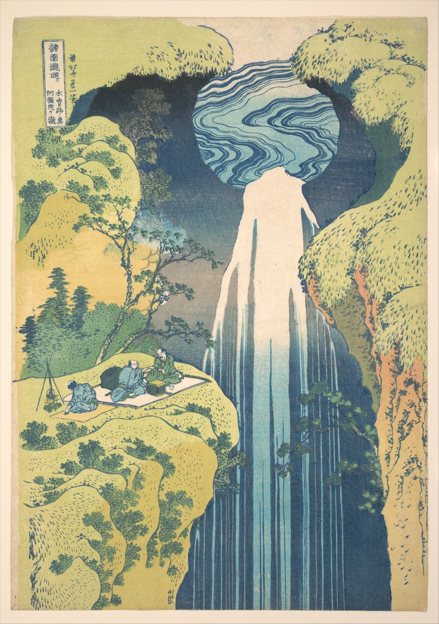 Der Amida-Wasserfall in den entlegenen Gebieten der Kisokaidō-Straße (Kisoji no oku Amida-ga-taki), aus der Serie Eine Tour zu Wasserfällen in verschiedenen Provinzen (Shokoku taki meguri) von Katsushika Hokusai