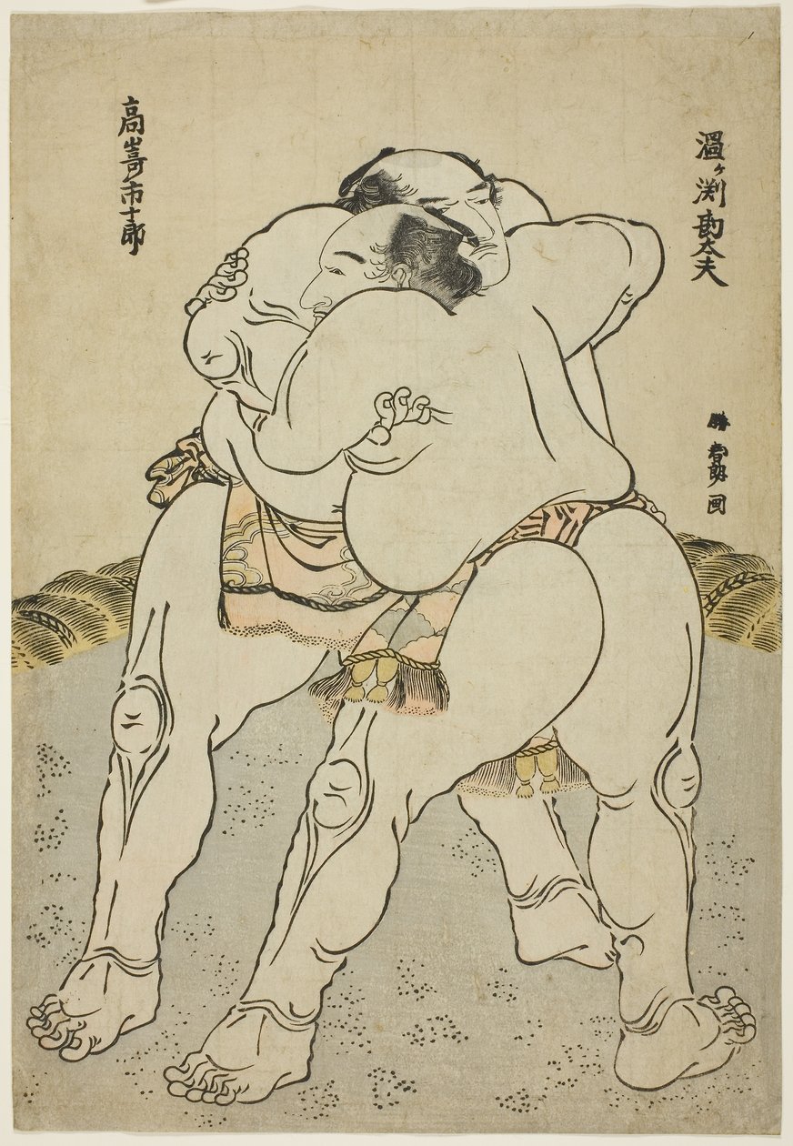 Die Sumo-Ringer Uzugafuchi Kandayu und Takasaki Ichijuro von Katsushika Hokusai