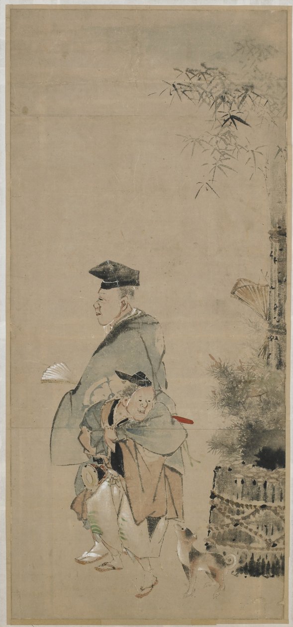 Zwei Unterhalter spazieren am Neujahr, Edo-Periode, ca. 1830-32 von Katsushika Hokusai