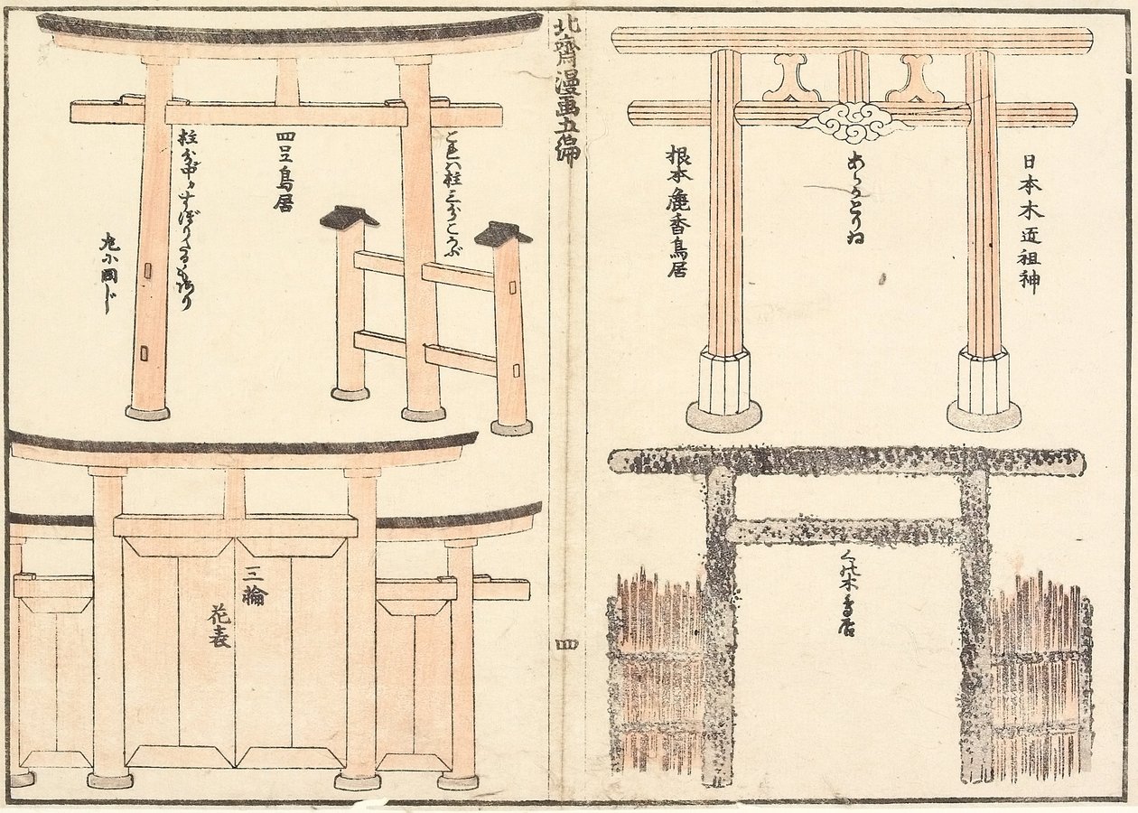 Verschiedene Arten von Torii-Bögen von Katsushika Hokusai