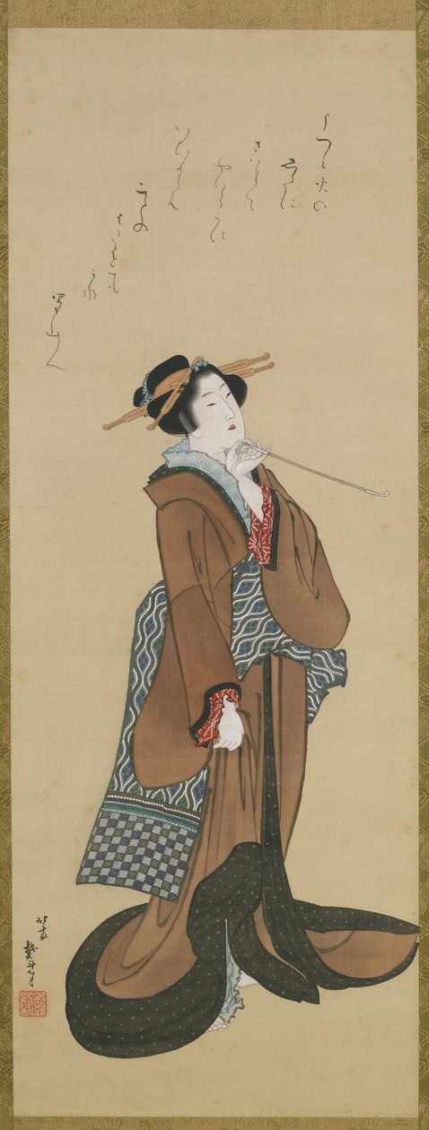 Frau mit Tabakspfeife, Edo-Periode, ca. 1814-15 von Katsushika Hokusai