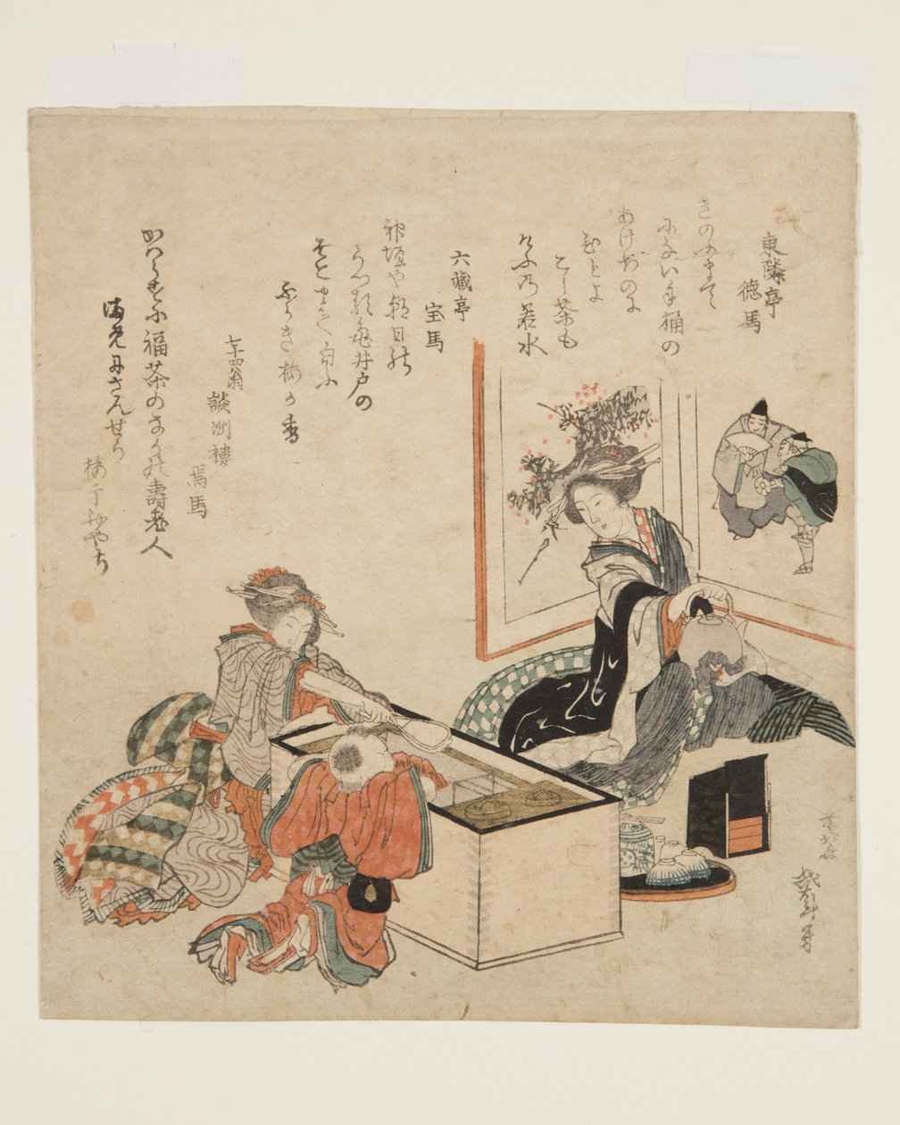 Frauen bereiten Tee um den Feuerhalter vor von Katsushika Hokusai