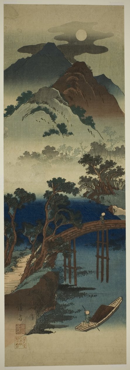 Vollmond über Berglandschaft von Keisai Eisen