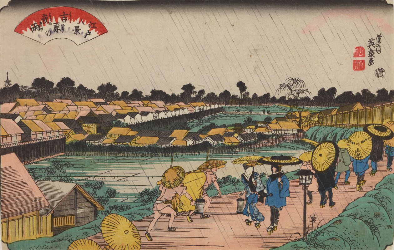 Nächtlicher Regen in Yoshiwara, aus der Serie: Acht Ansichten von Edo von Keisai Eisen