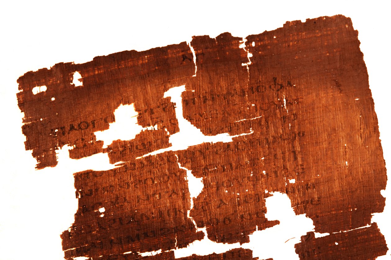 Detail einer Seite des Evangeliums von Judas liest "Der geheime Bericht der Offenbarung, 2006 (Foto) von Kenneth Garrett