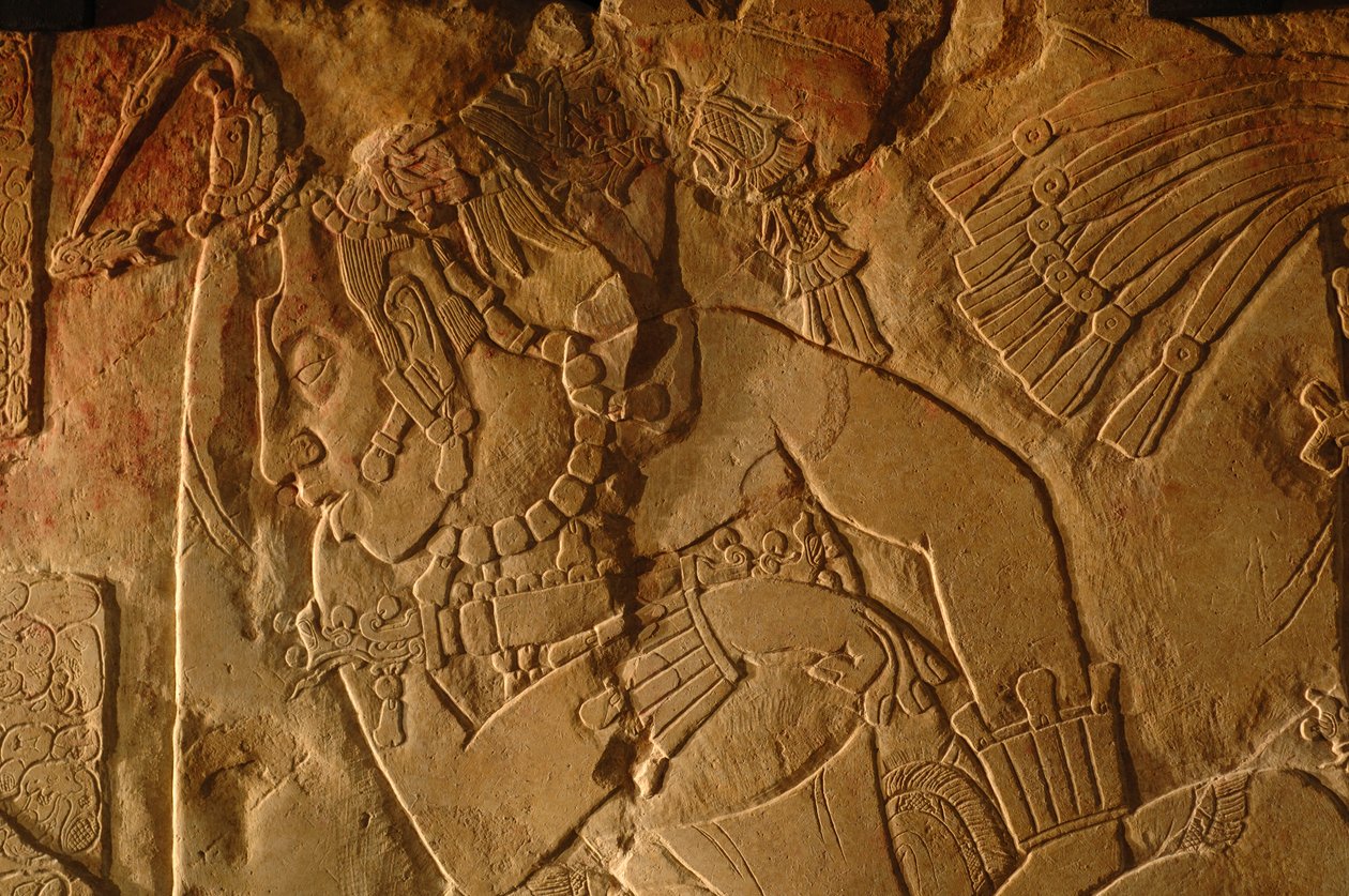 Tempel 19 Thronbank, Palenque, Mexiko, Schnitzerei von Akhal Mo Nab, 2005 (Foto) von Kenneth Garrett