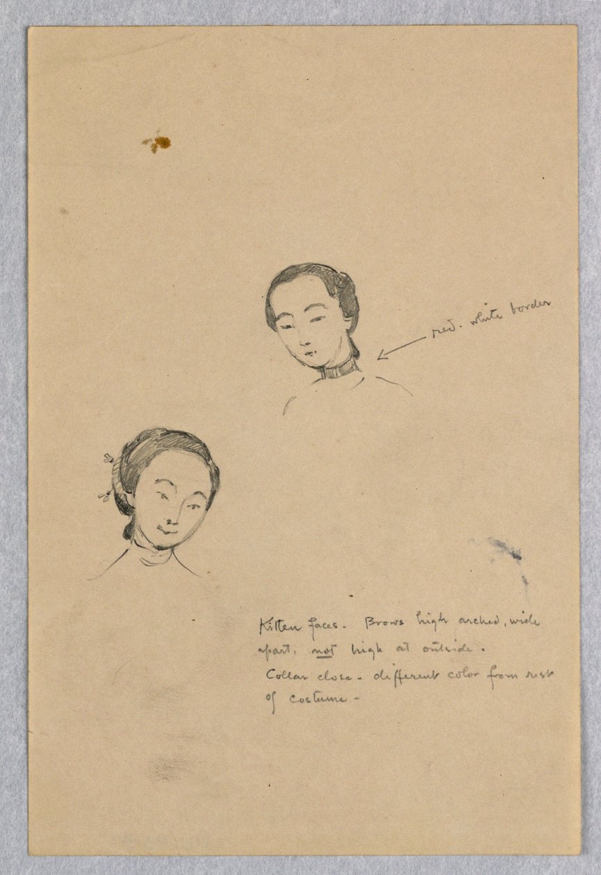 Skizze von zwei Frauenköpfen für chinesische Figur in "Die Hochzeit des Atlantiks und des Pazifiks," Wandgemälde im Wisconsin State Capitol, Madison, WI von Kenyon Cox