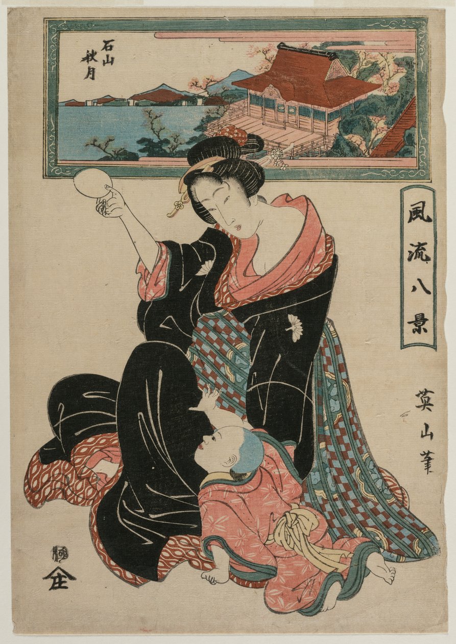 Herbstmond am Tempel Ishiyamadera aus der Serie Modische acht Ansichten von Kikukawa Eizan