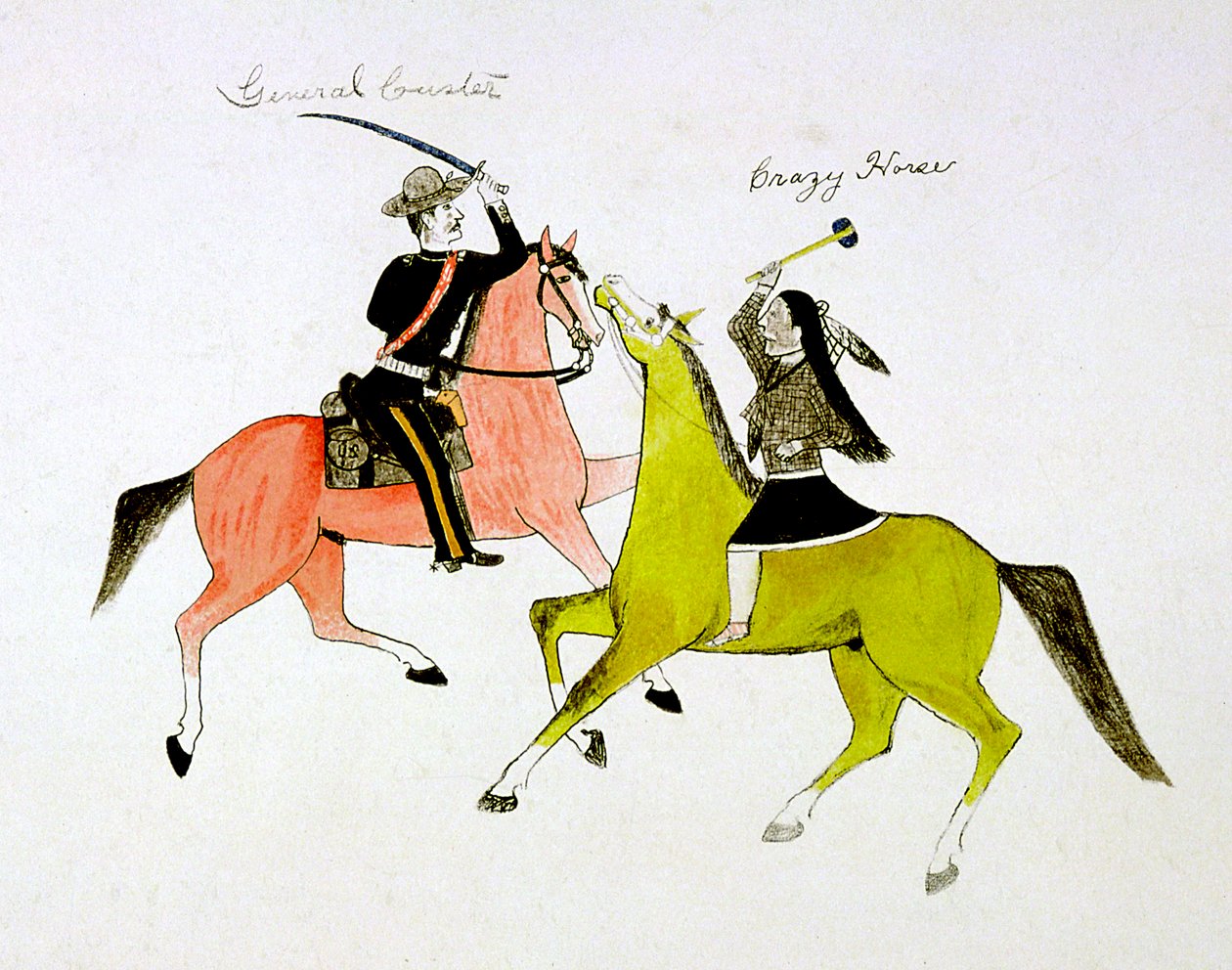 Konflikt zwischen General George Custer 1839-1876 und Crazy Horse, Sioux Dakota Indianer von Kills Two