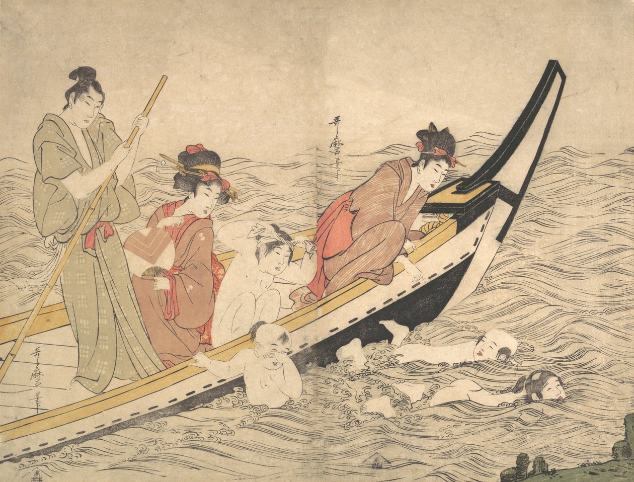 Bootsfahrt mit schwimmenden Kindern von Kitagawa Utamaro