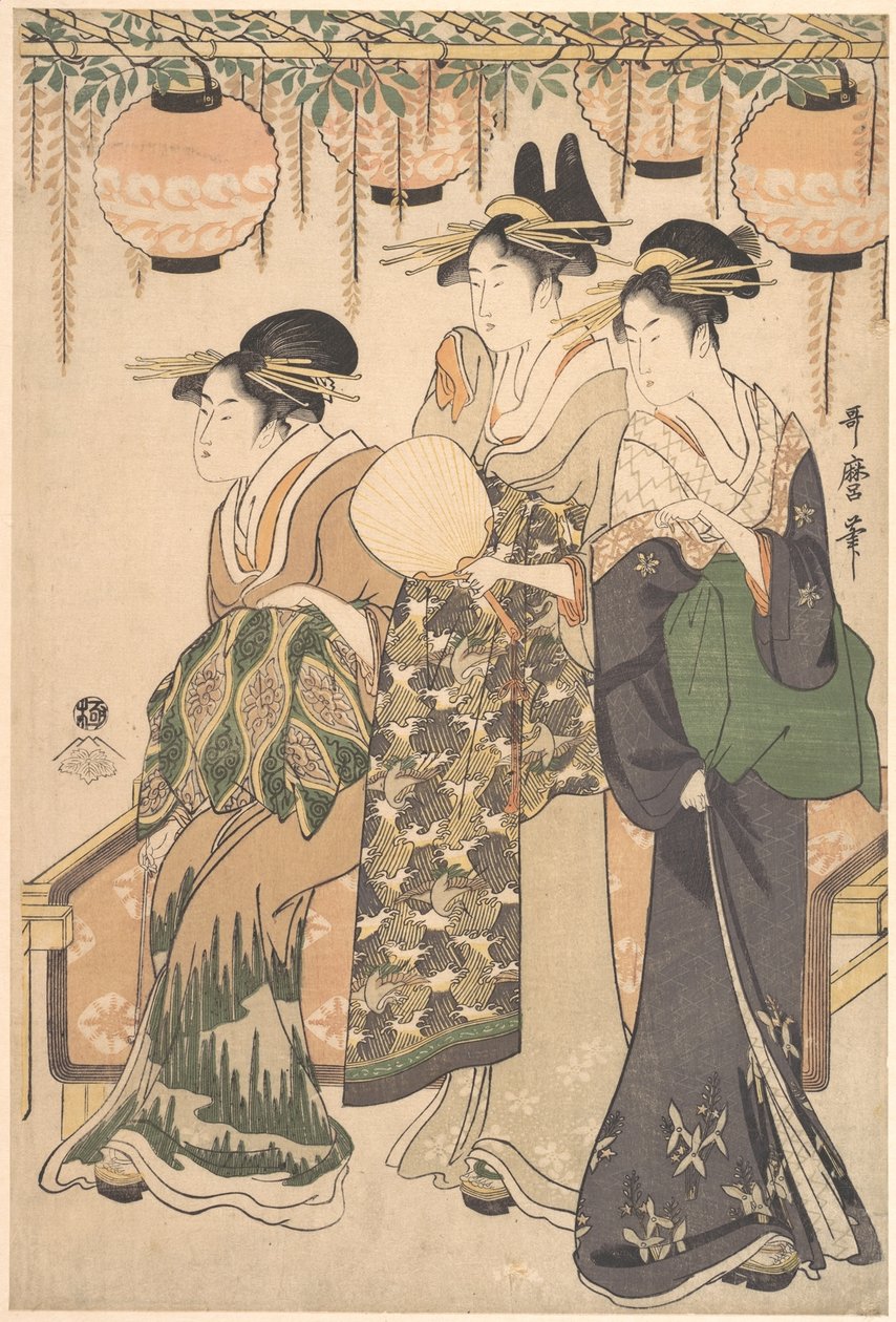 Kurtisanen unter einem Glyzinienlauben von Kitagawa Utamaro