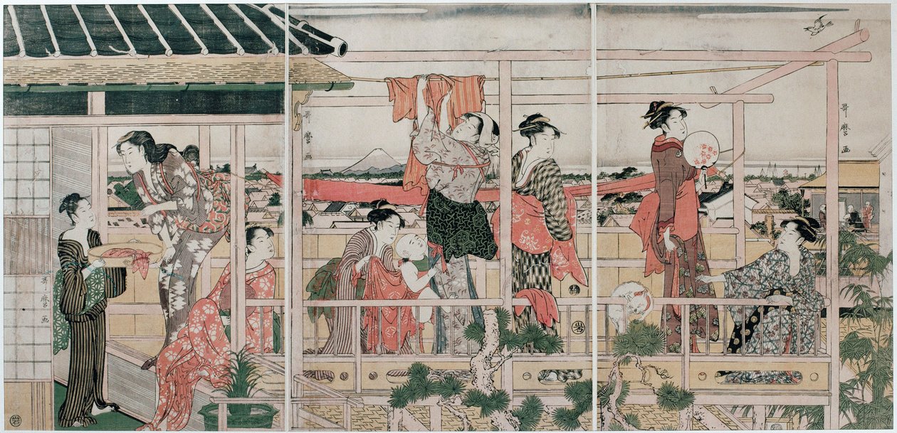 Wäsche trocknen, um 1790 von Kitagawa Utamaro