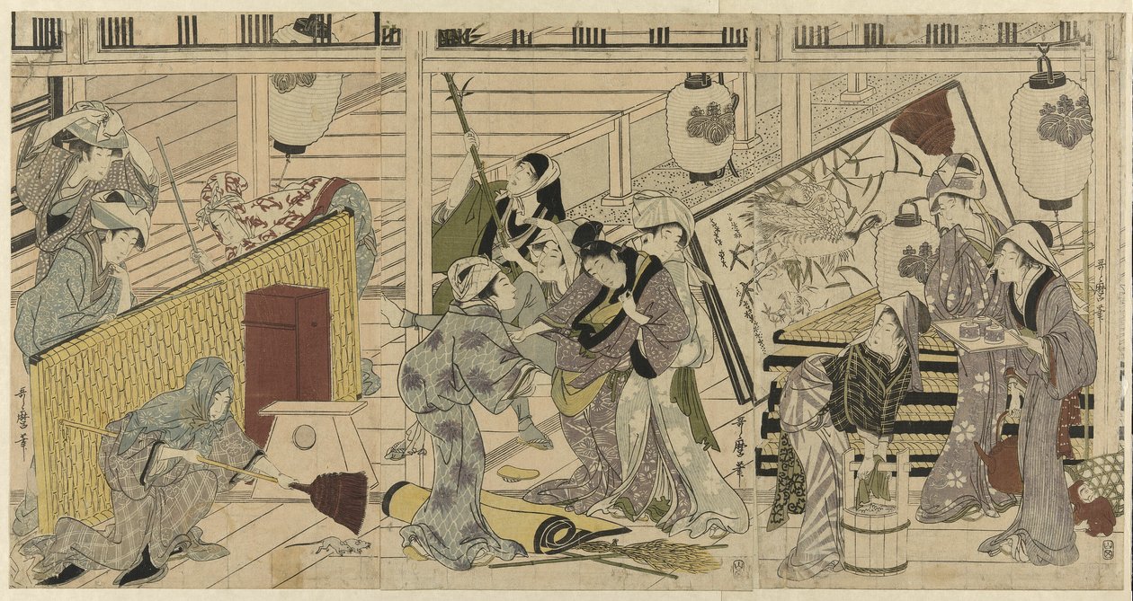 Hausreinigung zur Vorbereitung auf das neue Jahr von Kitagawa Utamaro