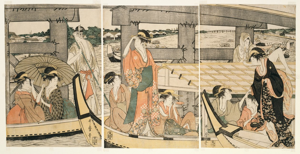 Oben und unter der Ryogoku-Brücke von Kitagawa Utamaro