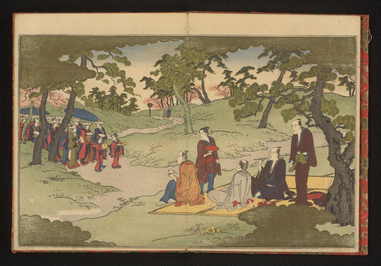 Picknick und Teegenuss in den Hügeln von Ueno, Edo von Kitagawa Utamaro