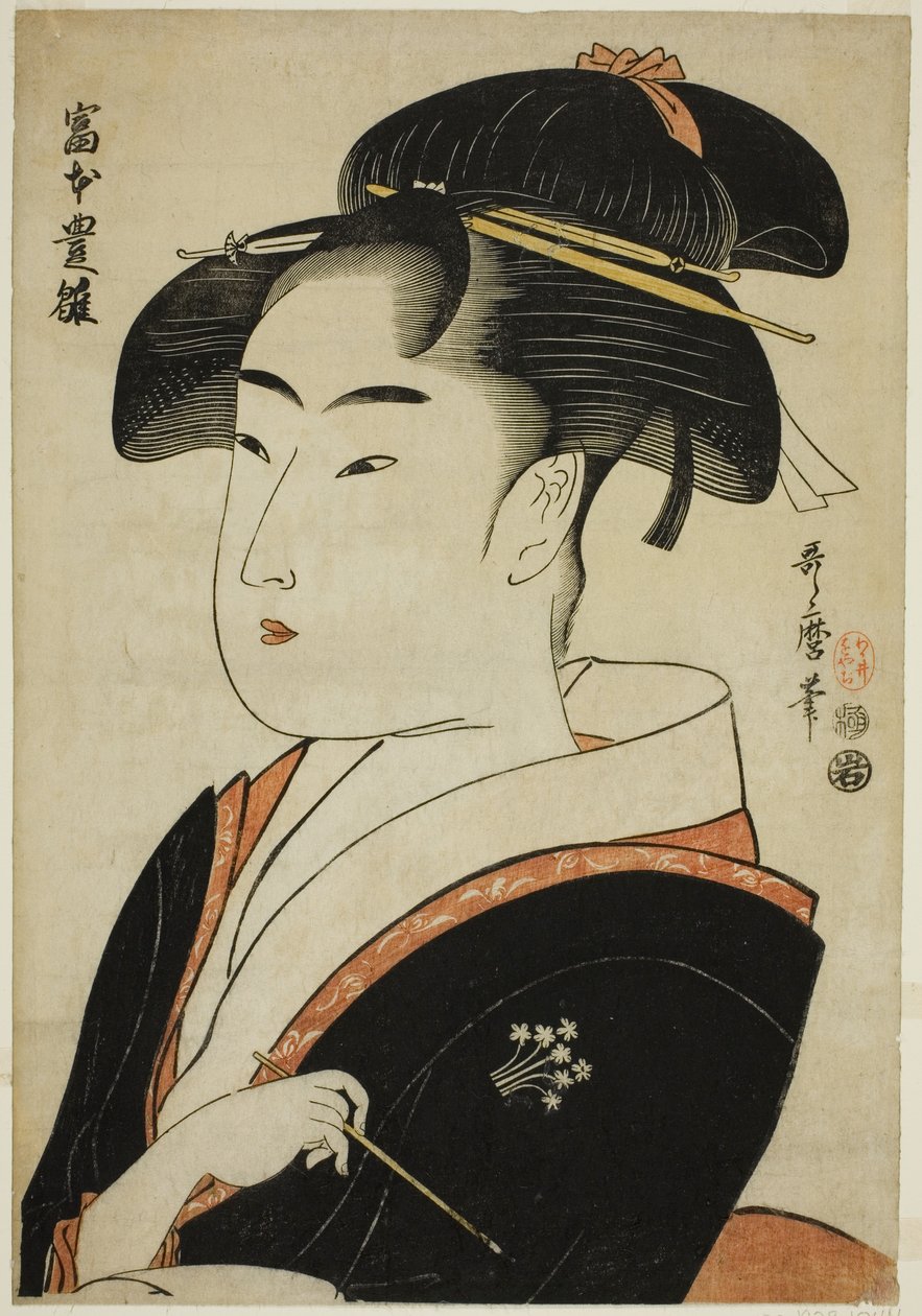 Tomimoto Toyohina, aus der Serie "Berühmte Schönheiten von Edo (Edo komei bijin)" von Kitagawa Utamaro
