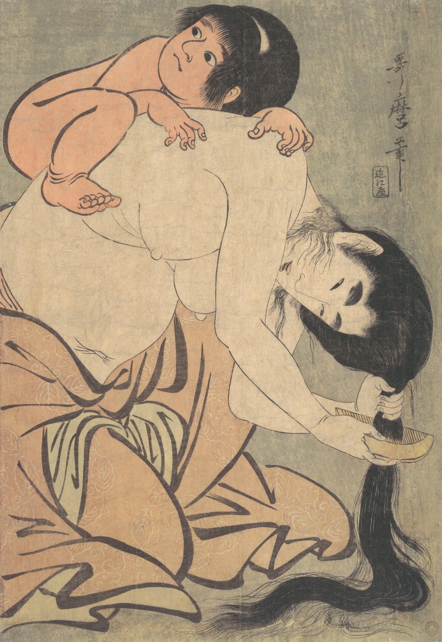 Yamauba kämmt ihr Haar und Kintoki von Kitagawa Utamaro