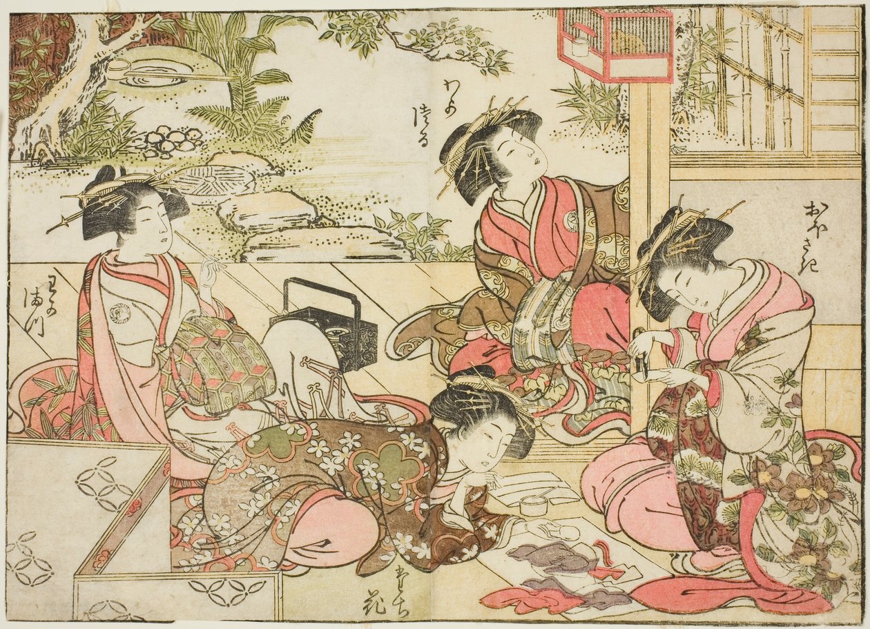 Kurtisanen von Otawaraya, aus dem Buch "Spiegel der schönen Frauen der Vergnügungsviertel (Seiro bijin awase sugata kagami)," Bd. 2 von Kitao Shigemasa