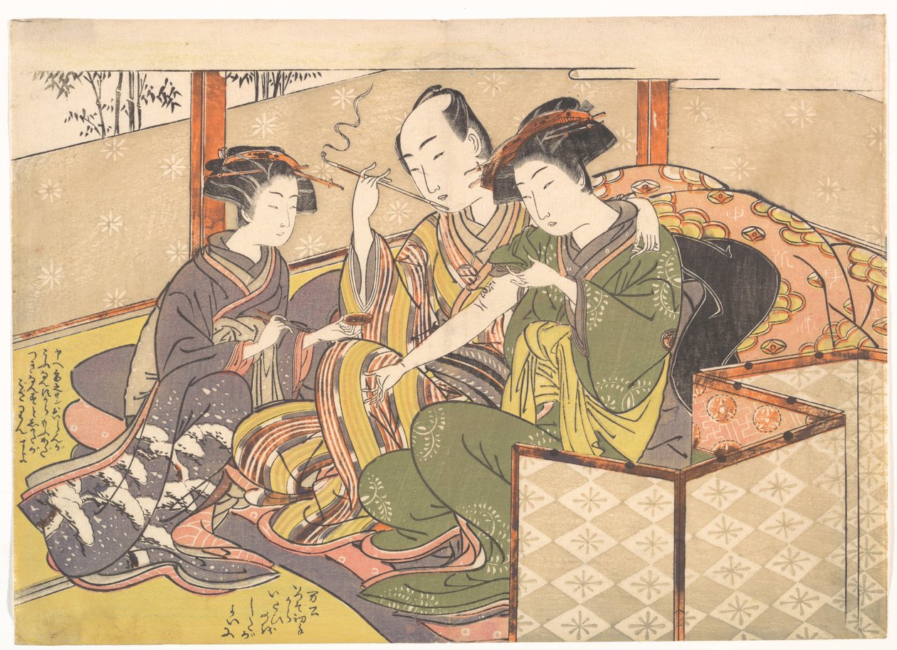 Diener trägt Medizin auf den Arm der Geisha auf von Kitao Shigemasa