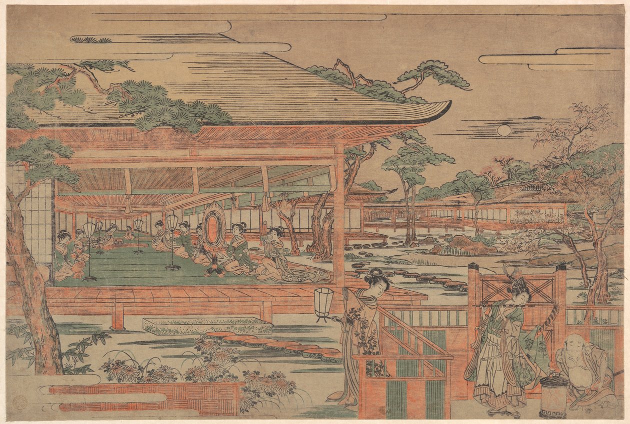 Ushiwaka, der junge Yoshitsune, der Jorurihime ein Ständchen bringt von Kitao Shigemasa