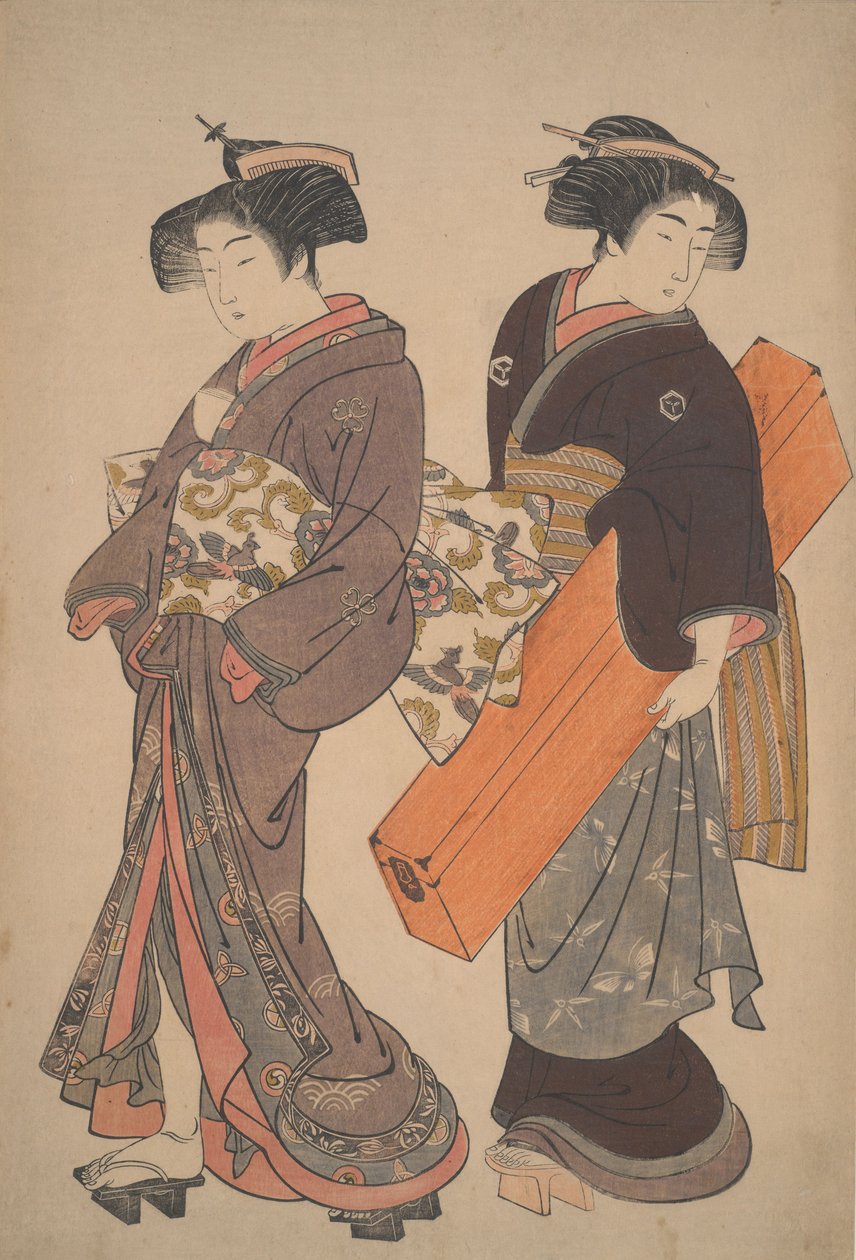 Frau mit ihrer Zofe auf dem Weg zu einem Treffen von Kitao Shigemasa