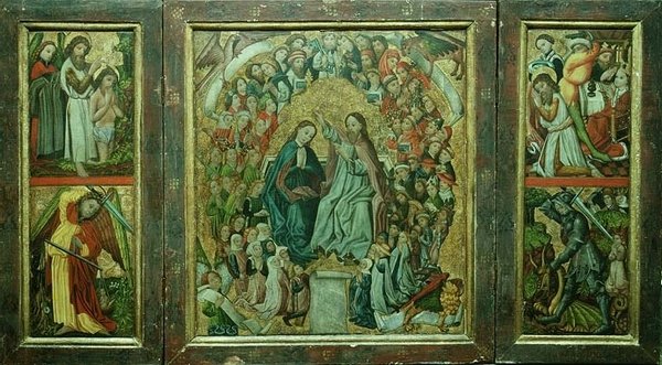 Krönung der Jungfrau; Taufe Christi; Tod des Hl. Johannes des Täufers; Hl. Georg tötet den Drachen (Triptychon) von Konrad von Friesach