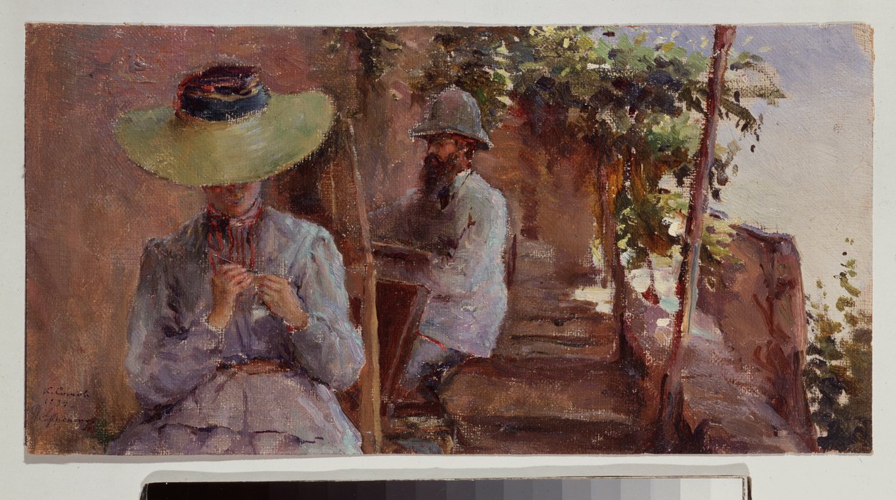Porträt des Bildhauers Artemi Ober (1843-1917) mit seiner Frau von Konstantin Andreevic Somov