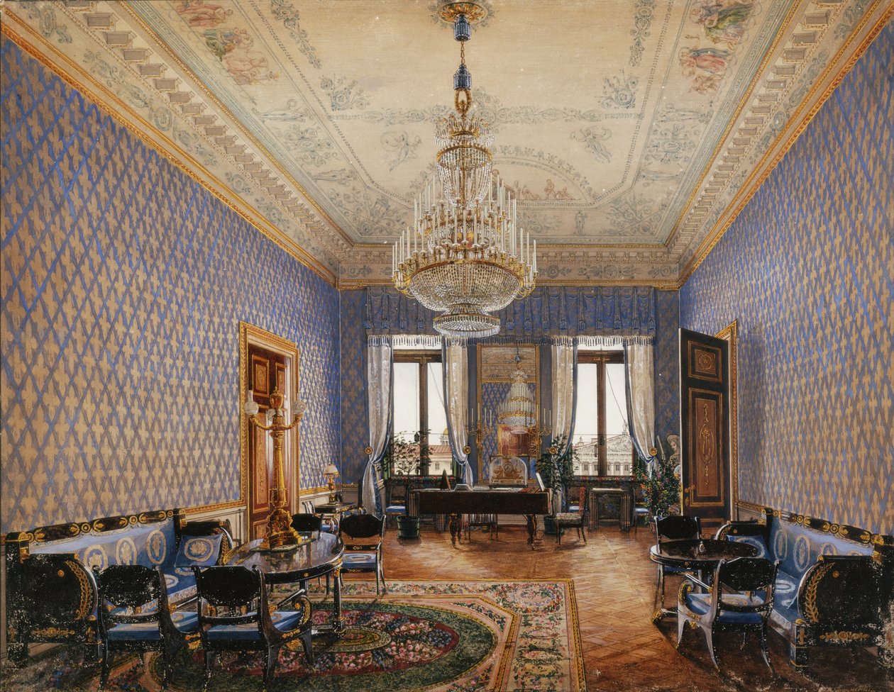 Interieurs des Winterpalastes. Das Wohnzimmer der Großprinzessin Maria Nikolajewna, 1837 von Konstantin Andreyevich Ukhtomsky