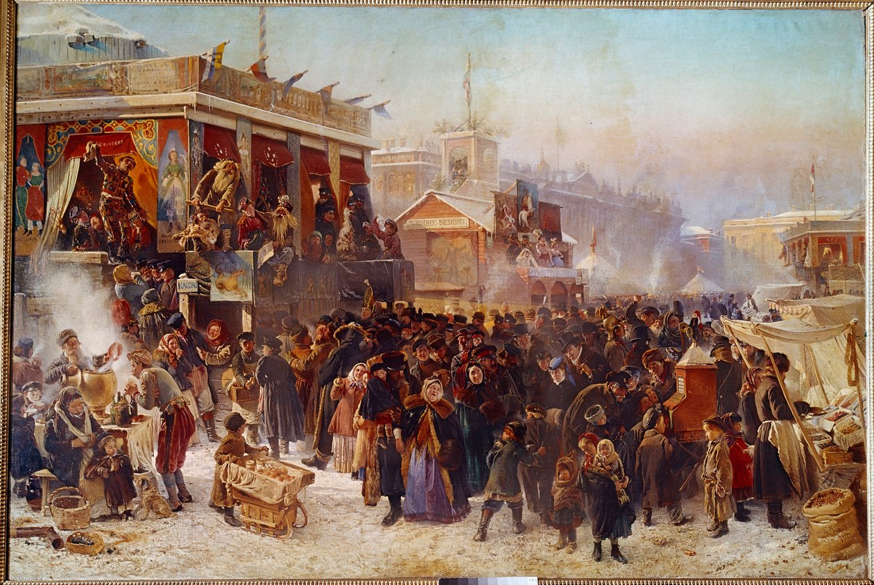Balladins auf dem Admiraut-Platz in St. Petersburg Straßentheater von Konstantin Egorovich Makovsky