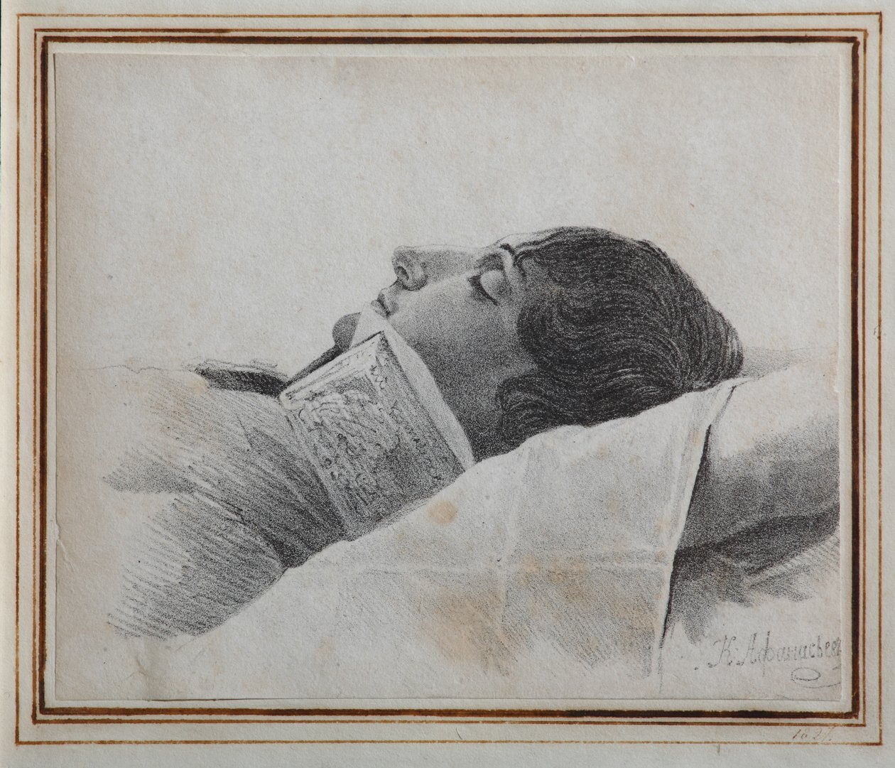 Dimitri Venevitinov 1805-1827 auf dem Sterbebett, 1827 von Konstantin Yakovlevich Afanasyev