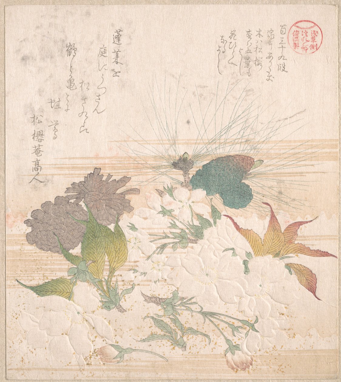 Kirschblüten und Kiefernzapfen von Kubo Shunman