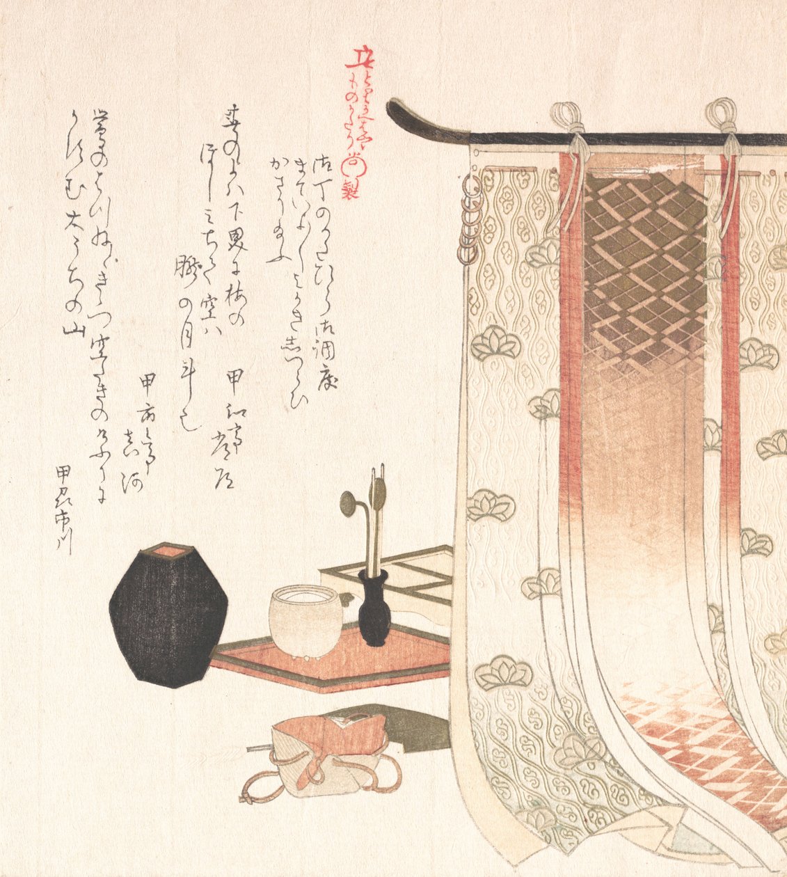 Schirm und Utensilien für die Räucherzeremonie, 19. Jahrhundert von Kubo Shunman
