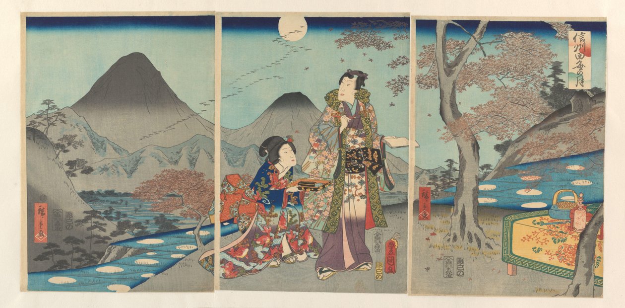 Der Mond spiegelt sich in den Reisfeldern von Shinano von Kunisada (II) , Utagawa