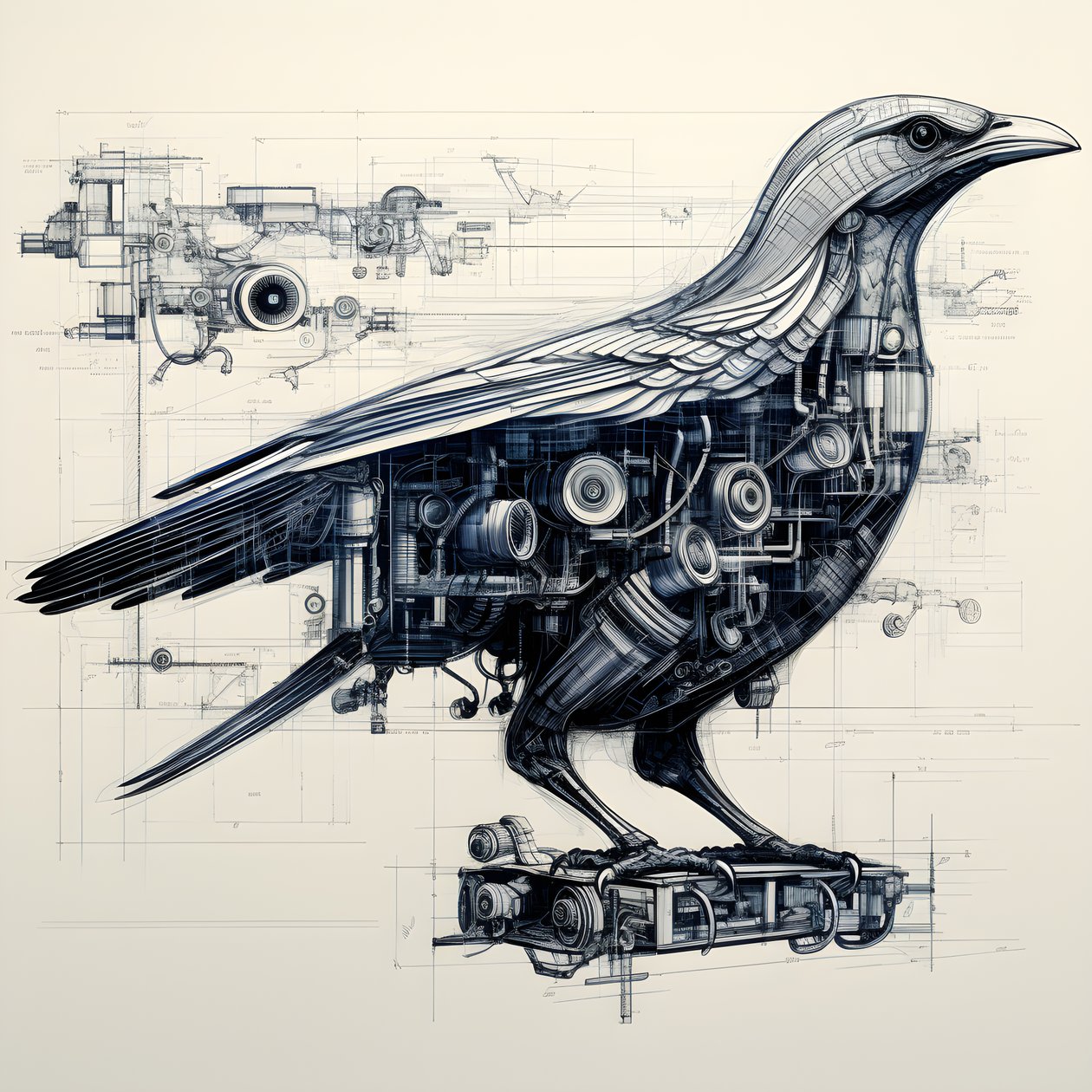 Dampfmechanische Vogel Blaupausen von Da Vinci 4 von Kurt Heppke