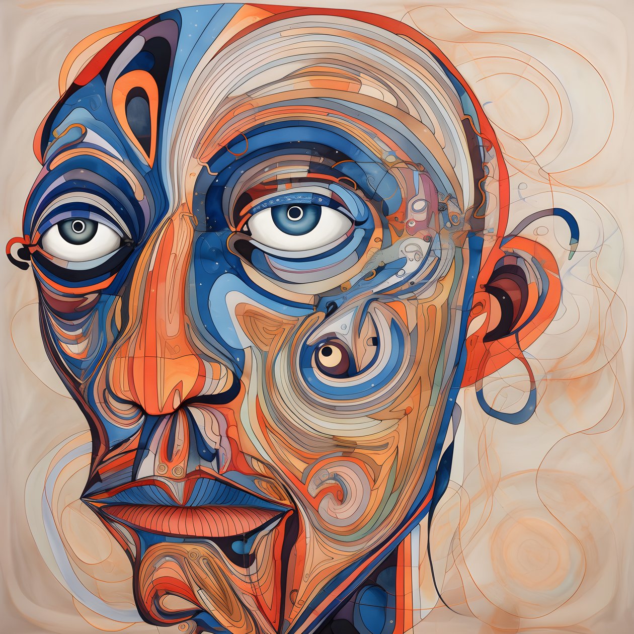Gesicht, Spirale für die Augen und ein Vogel für die Nase 1 von Kurt Heppke