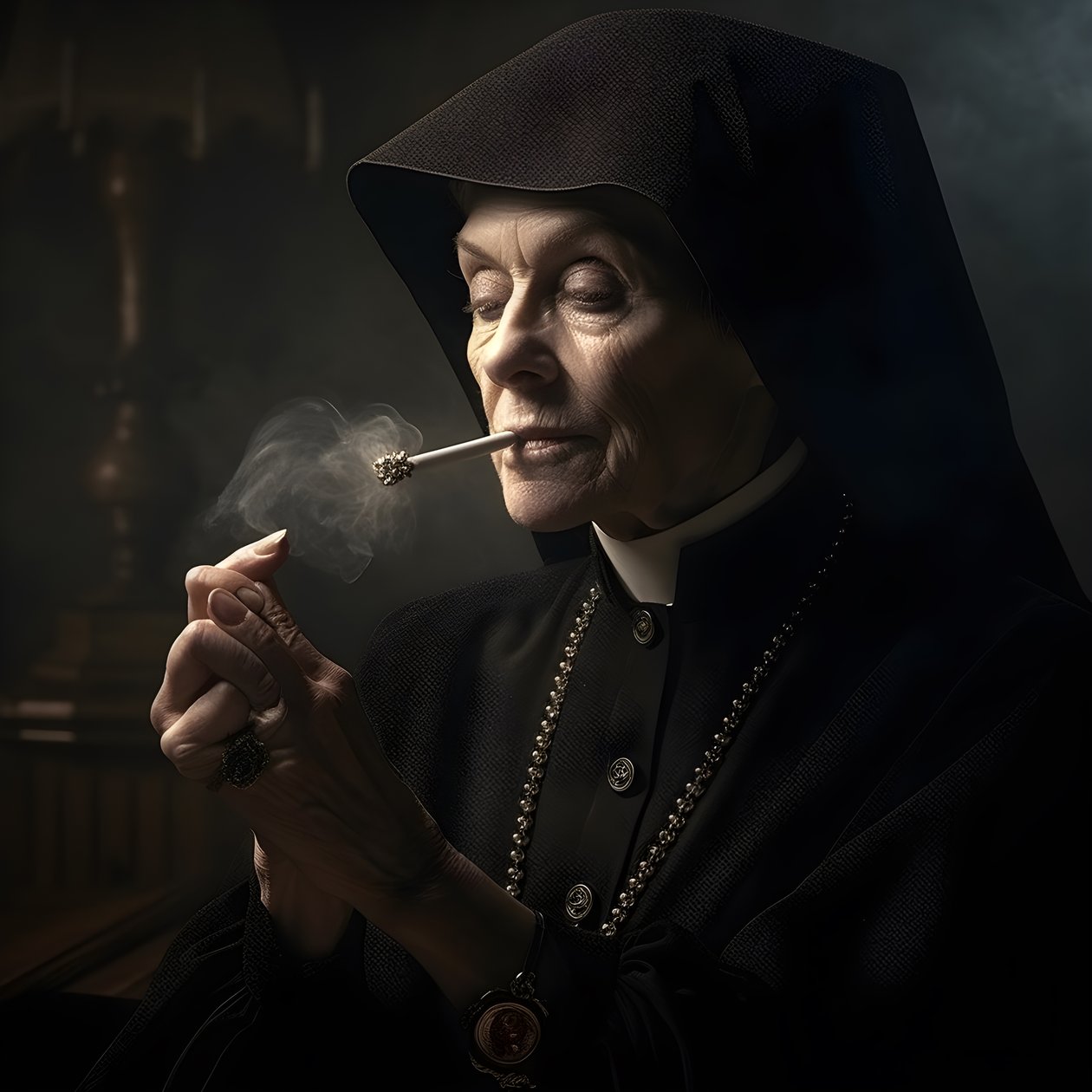 Nonne mit Diamantkette raucht eine Rolle Zigarre 4 von Kurt Heppke