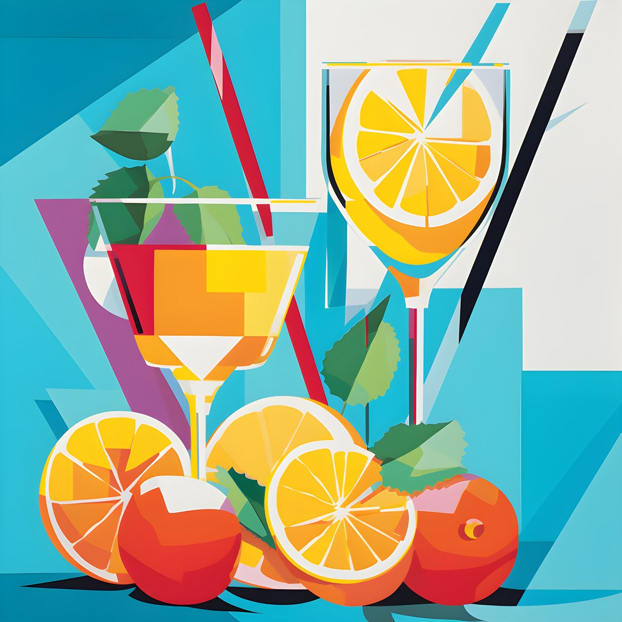 Poster von Zitronen, Cocktails mit Zitronen, Minze von Kurt Heppke