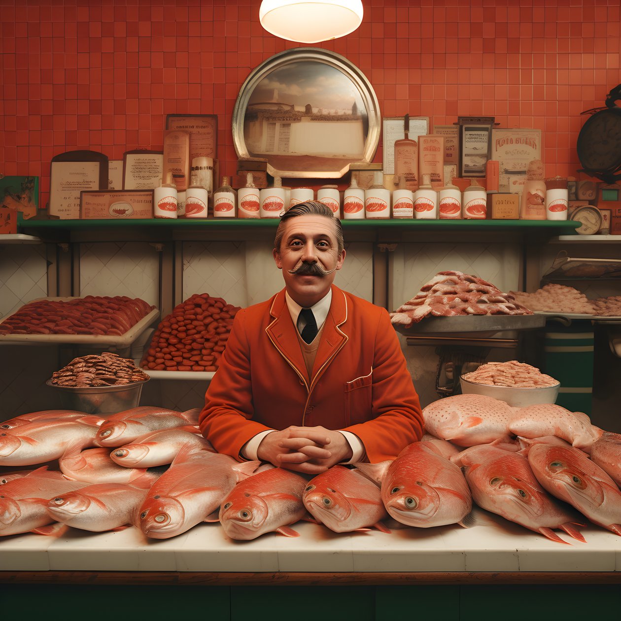 ein surreales Bild eines polnischen Fischhändlers aus den 1950er Jahren von Kurt Heppke