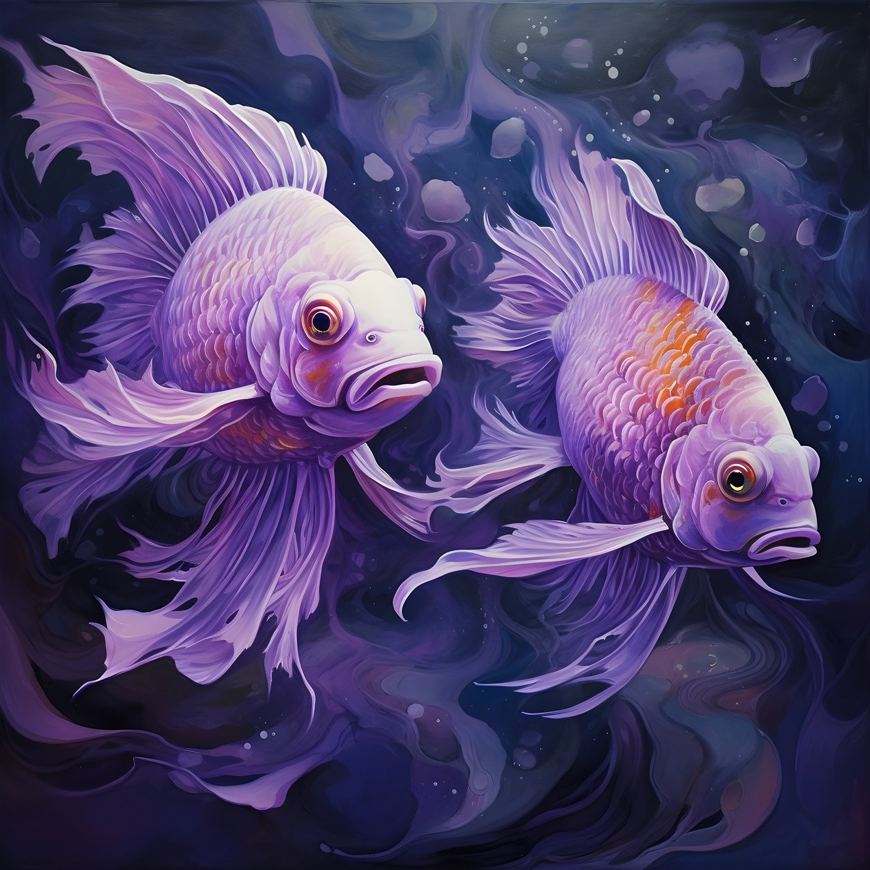 zwei Fische in der Farbe violett von Kurt Heppke