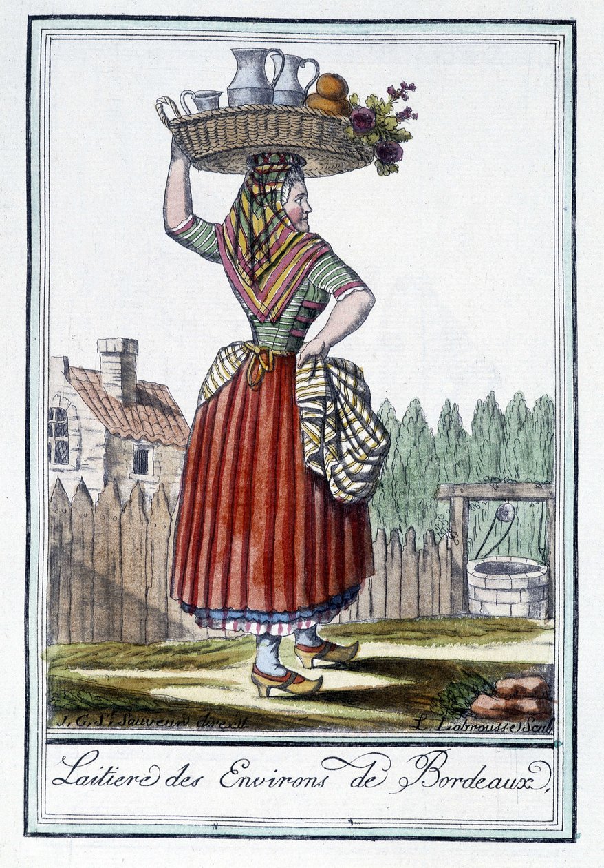 Milchmädchen aus der Umgebung von Bordeaux - in „Enzyklopädie der Reisen“ von J. Grasset St Sauveur, Deron, Paris von L.F. Labrousse